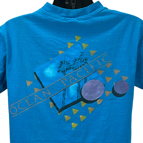 Vintage 80s OP Ocean Pacific T Shirt Surfer Surfing Made In USA Blue Tee L Large - Picture 1 of 9